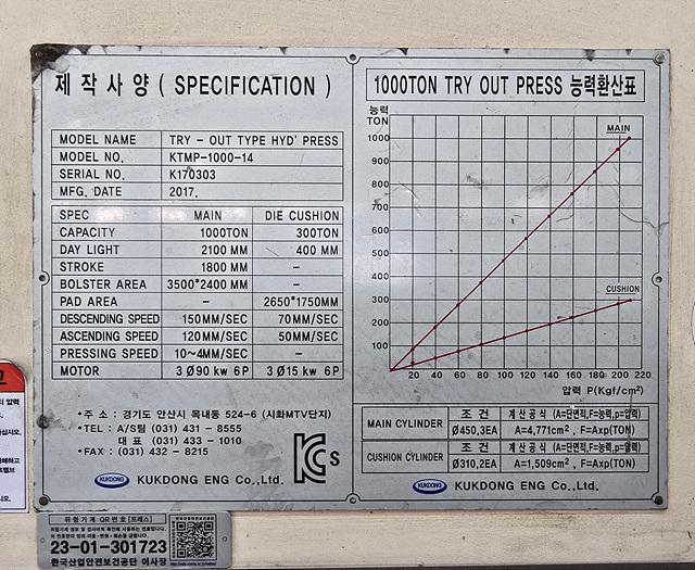 극동 유압프레스 1000톤